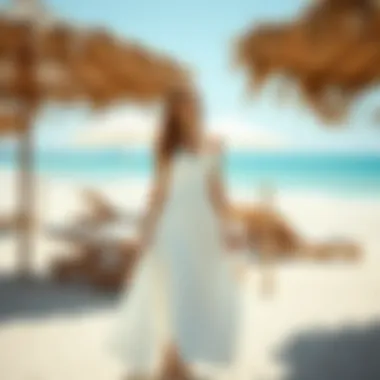 Elegant White Summer Dress on a Sunny Beach Elegant white summer dress on a sunny beach