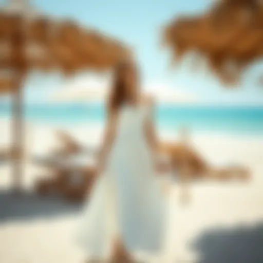 Elegant White Summer Dress on a Sunny Beach Elegant white summer dress on a sunny beach