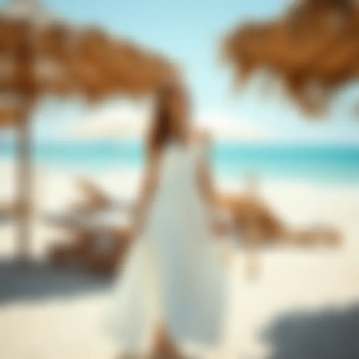 Elegant White Summer Dress on a Sunny Beach Elegant white summer dress on a sunny beach