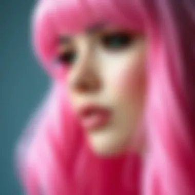 Close-up of a hot pink wig's texture and color