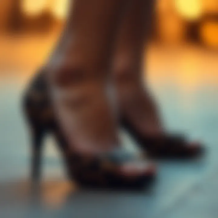 Intricate Design of Leopard Print Heels Close-up of the intricate design of leopard print open toe heels