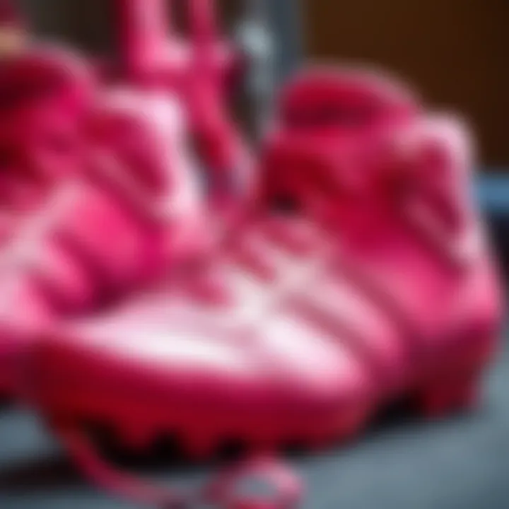 Close-up of pink cycling shoes showcasing material