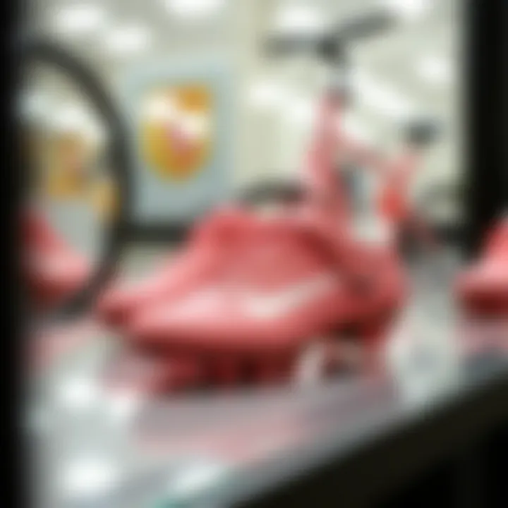 Fashionable pair of pink cycling shoes on display