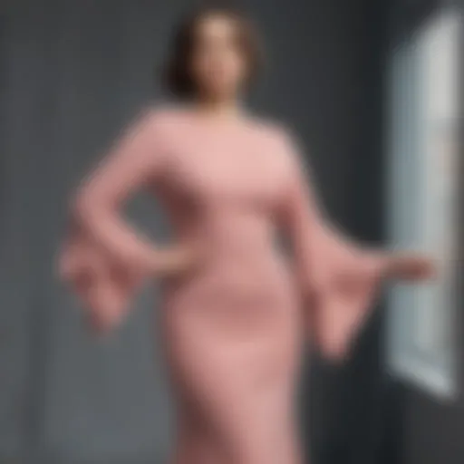 Elegant plus size trumpet sleeve dress showcased on a mannequin