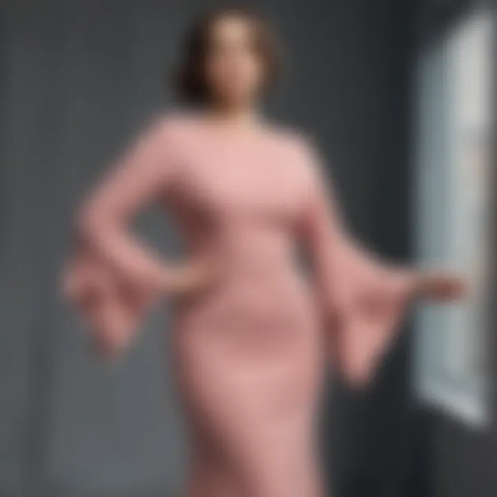 Elegant plus size trumpet sleeve dress showcased on a mannequin