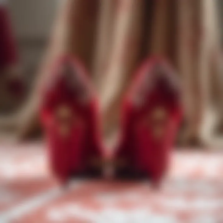 Elegant red wedding shoes with intricate designs