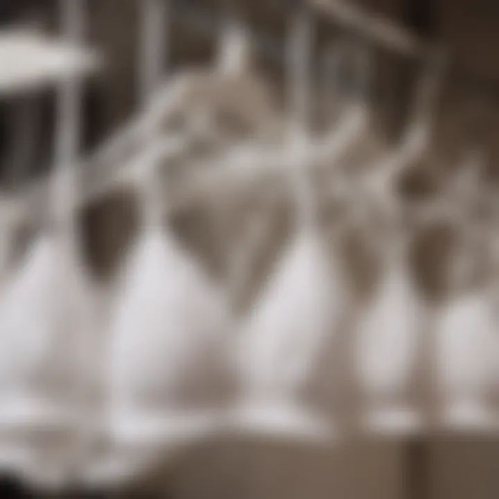 Variety of strappy white bralettes showcased in a boutique setting