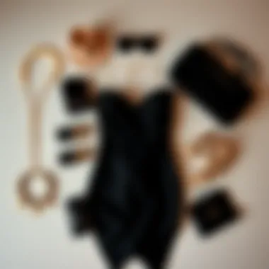 Accessorizing the Look Flat lay of accessories paired with a sweetheart neckline bodycon dress