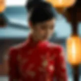 Elegant designer cheongsam showcasing intricate embroidery