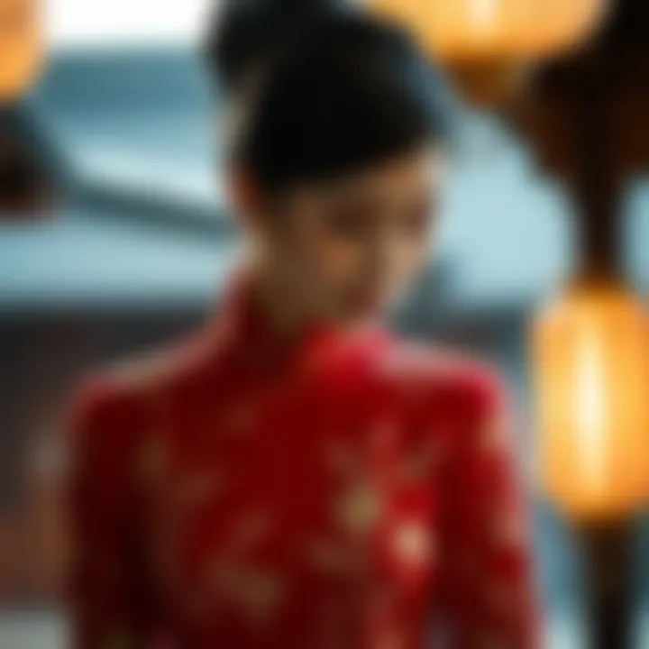 Elegant designer cheongsam showcasing intricate embroidery