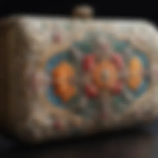 Elegant silk clutch purse displaying intricate embroidery