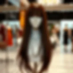 A stunning long straight brown wig displayed elegantly on a mannequin