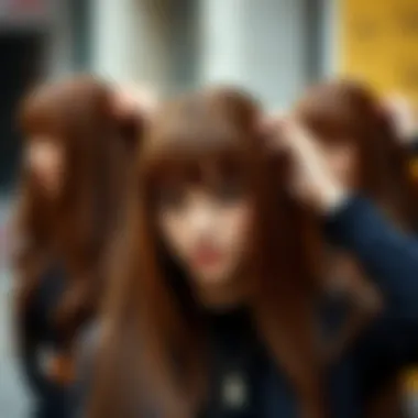 Versatile Styling of Long Straight Brown Wig A stylish individual showcasing versatility by styling a long straight brown wig in various ways