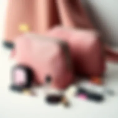 Elegant toiletry and makeup bags arranged aesthetically