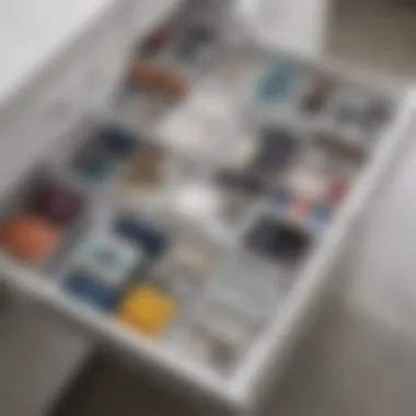 Color-coded items neatly stored in transparent drawer organizers for easy access