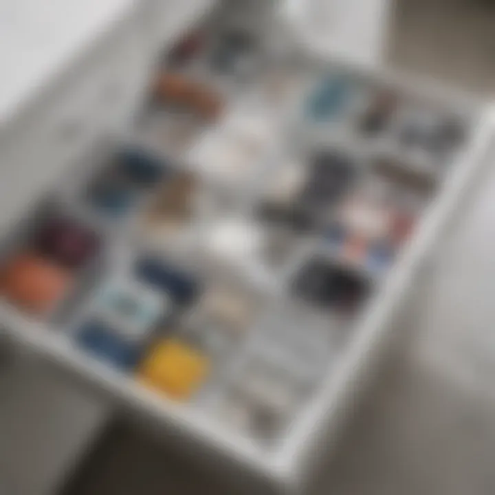 Color-coded items neatly stored in transparent drawer organizers for easy access