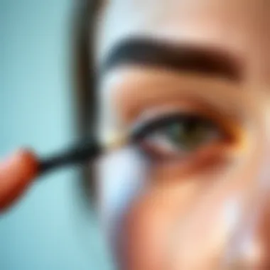 Applying Gel for Precision Close-up of an eyebrow wand applying gel to enhance brow shape