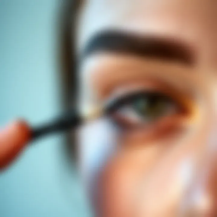 Applying Gel for Precision Close-up of an eyebrow wand applying gel to enhance brow shape