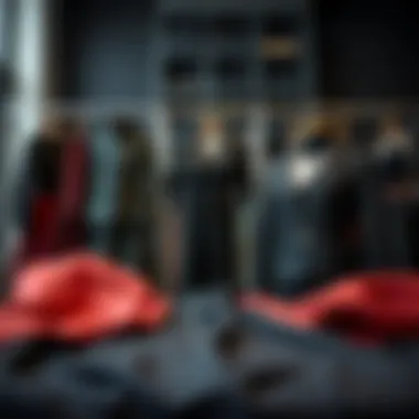 Aesthetic Display of Fabric Choices for the Set Diverse fabric options for black skirt and jacket sets arranged aesthetically