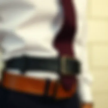 Belt compatibility with shirt stays highlighted