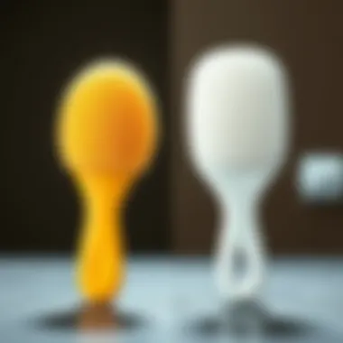 Side-by-side comparison of a silicone hair scrubber and a traditional hair cleansing tool.