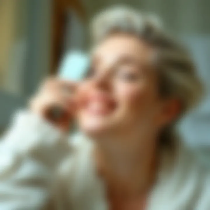 A user enjoying the experience of using a silicone hair scrubber in their hair care routine.