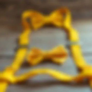 Bold Yellow Suspenders Showcase Vibrant yellow suspenders on a wooden background