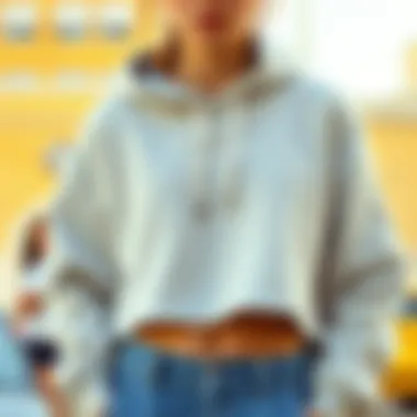 A stylish cropped sweatshirt showcasing drawstring details