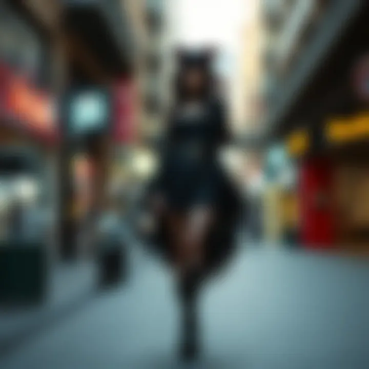 Artistic representation of platform goth fashion elements in a vibrant urban setting
