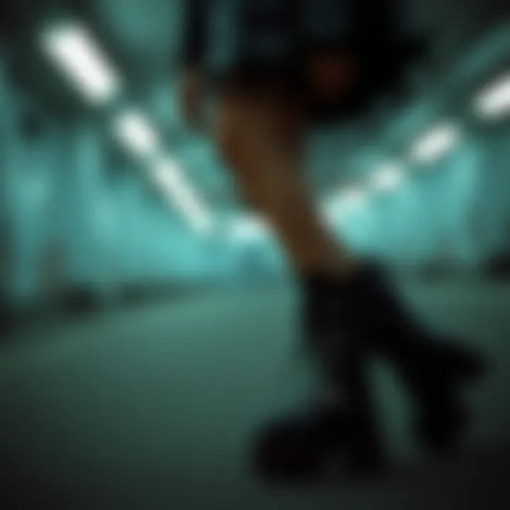 A stylish individual showcasing a fusion of goth aesthetics and platform footwear