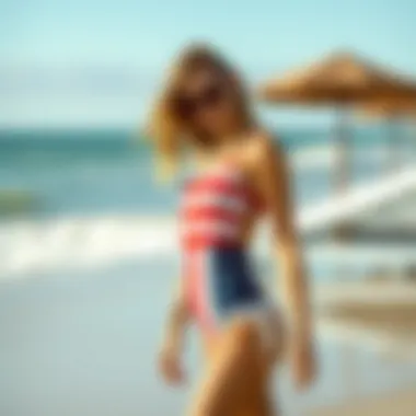 Modern Flag Swimsuit on the Beach A model showcasing a modern flag swimsuit on the beach