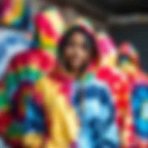 A vibrant array of tie-dye hoodies showcasing various colors and patterns.