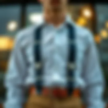 A fashionable ensemble featuring suspenders as a central accessory, enhancing the overall look.