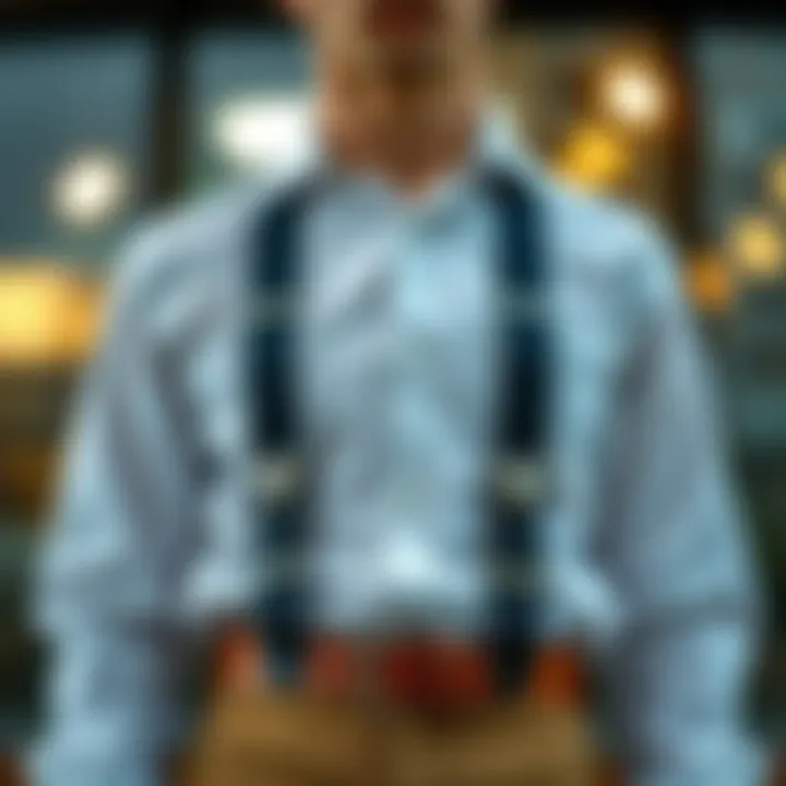A fashionable ensemble featuring suspenders as a central accessory, enhancing the overall look.