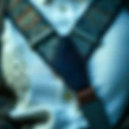 A close-up of intricately designed suspenders showcasing intricate patterns and textures.