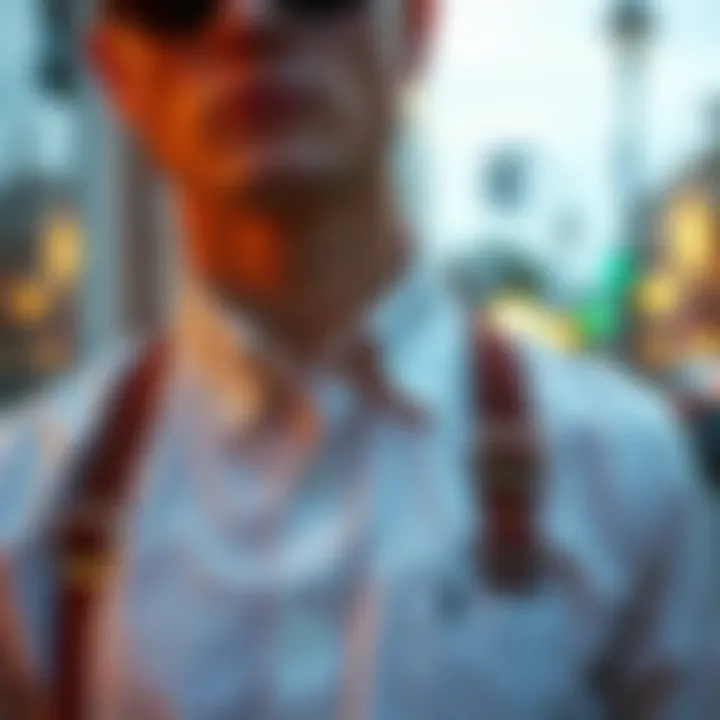 A stylishly dressed individual wearing personalized suspenders that complement their outfit.