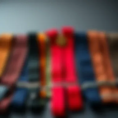 A variety of suspenders displayed in an array of colors and materials, illustrating customization options.