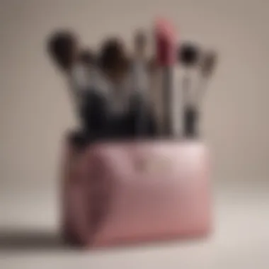 A chic cosmetic bag featuring lipstick brushes and their covers