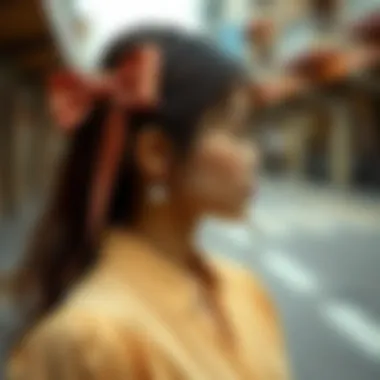 Cultural significance of long hair bows depicted in fashion