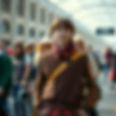 A collage depicting fans wearing the Harry Potter vest at themed events.