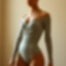 Elegant display of a long sleeve ruched bodysuit showcasing its design.