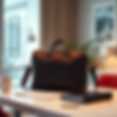 Chic Overnight Messenger Bag in Contemporary Setting Stylish overnight messenger bag on a modern desk