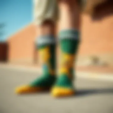 Casual Fashion with Cartoon Socks A person showcasing cartoon socks in a casual outfit