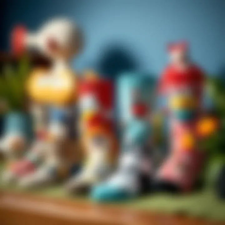Whimsical Display of Cartoon Socks An artistic arrangement showing cartoon socks in a playful setting