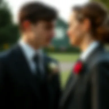 A thoughtful interaction between a boutonniere buddy and their companion emphasizing the bond