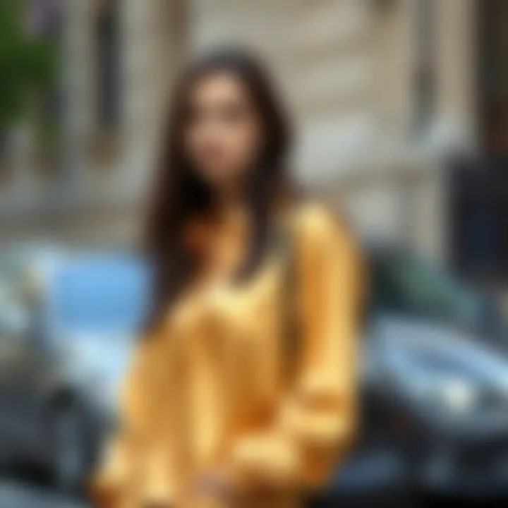 Casual Chic with a Gold Blouse A chic casual ensemble featuring a gold long sleeve blouse