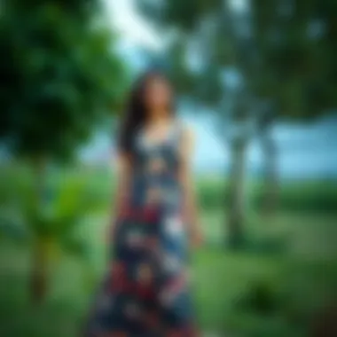 Floral Maxi Dress in Vibrant Outdoor Setting Vibrant outdoor setting showcasing a woman wearing a floral maxi dress