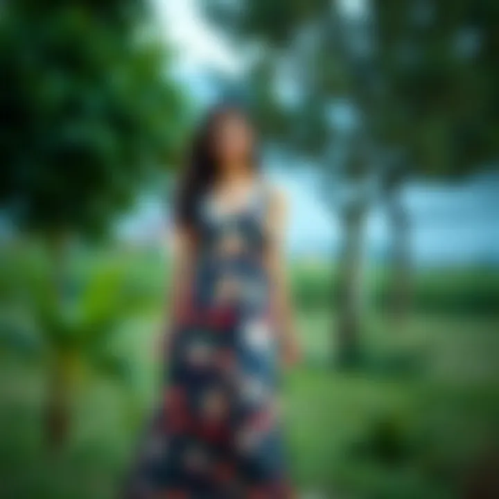 Floral Maxi Dress in Vibrant Outdoor Setting Vibrant outdoor setting showcasing a woman wearing a floral maxi dress