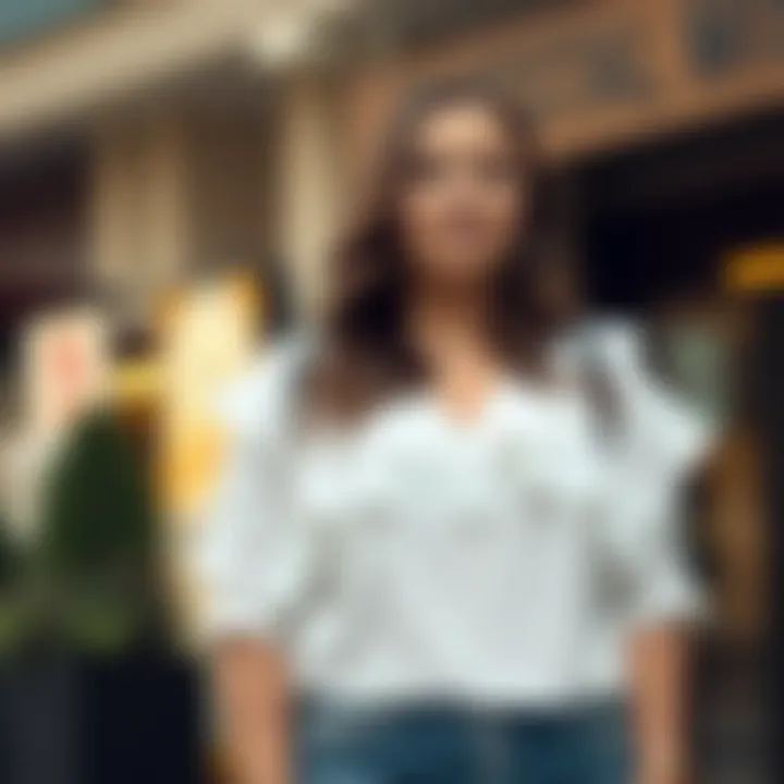 Casual look featuring a plus size white ruffle blouse paired with denim