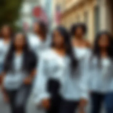 A group of plus size individuals showcasing their ruffle blouses in various settings